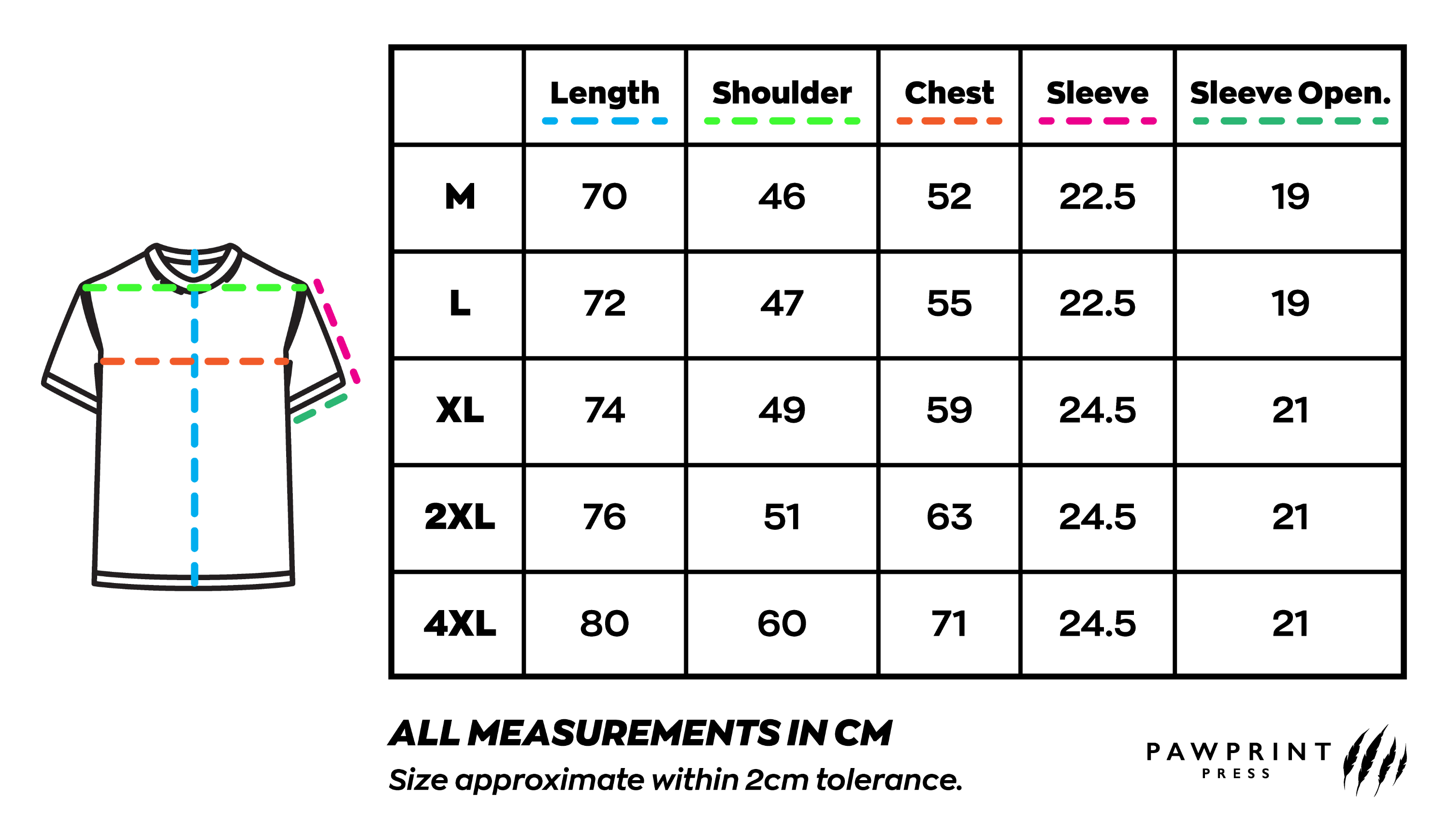 T-Shirt Size Chart